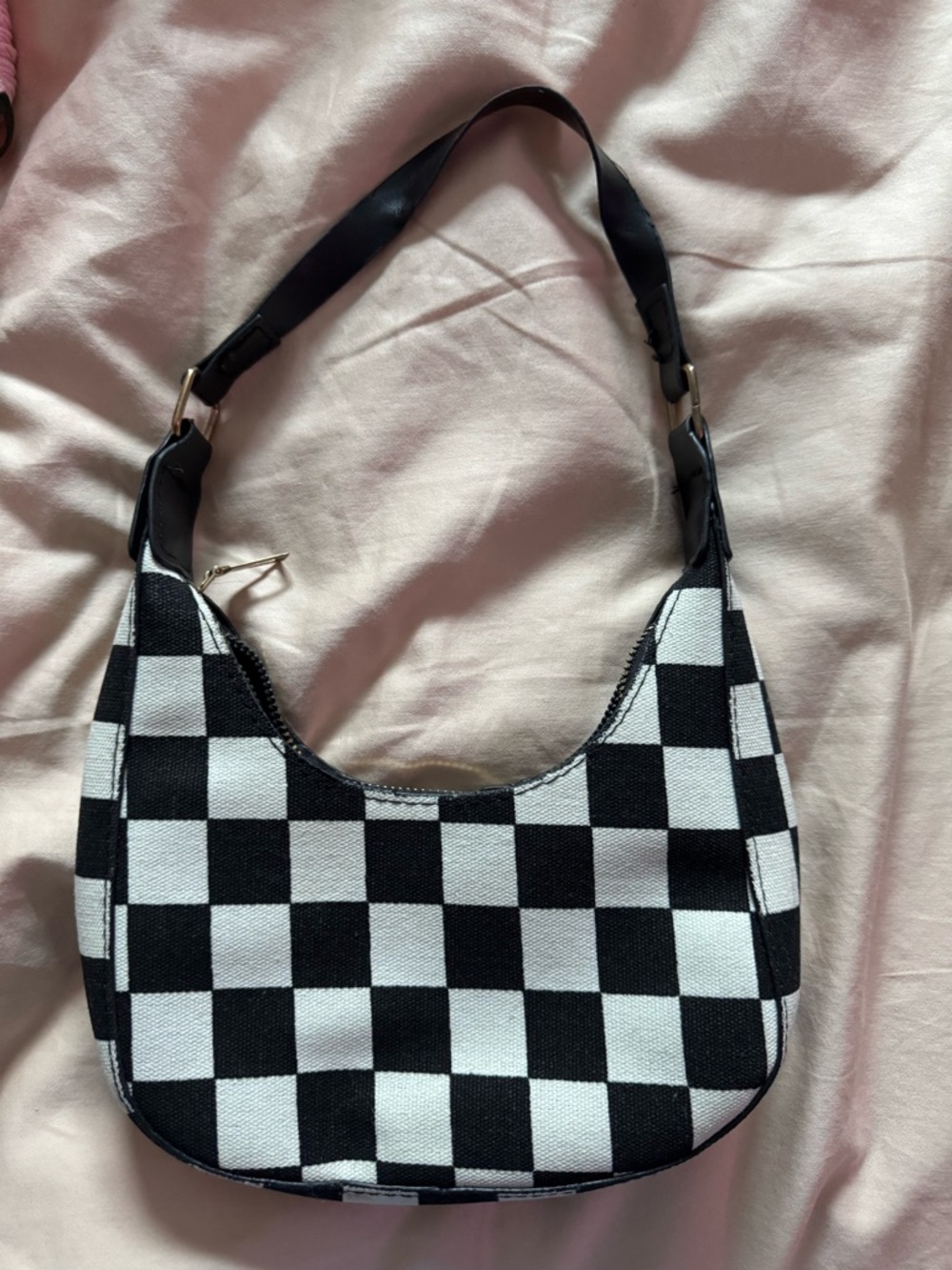 Checkerboard Canvas Shoulder Bag in Black & White
